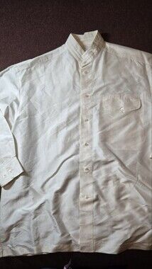 Jim Thompson Vintage Mandarin Collar Shirt 100% Thai Silk Ivory Large Flawless